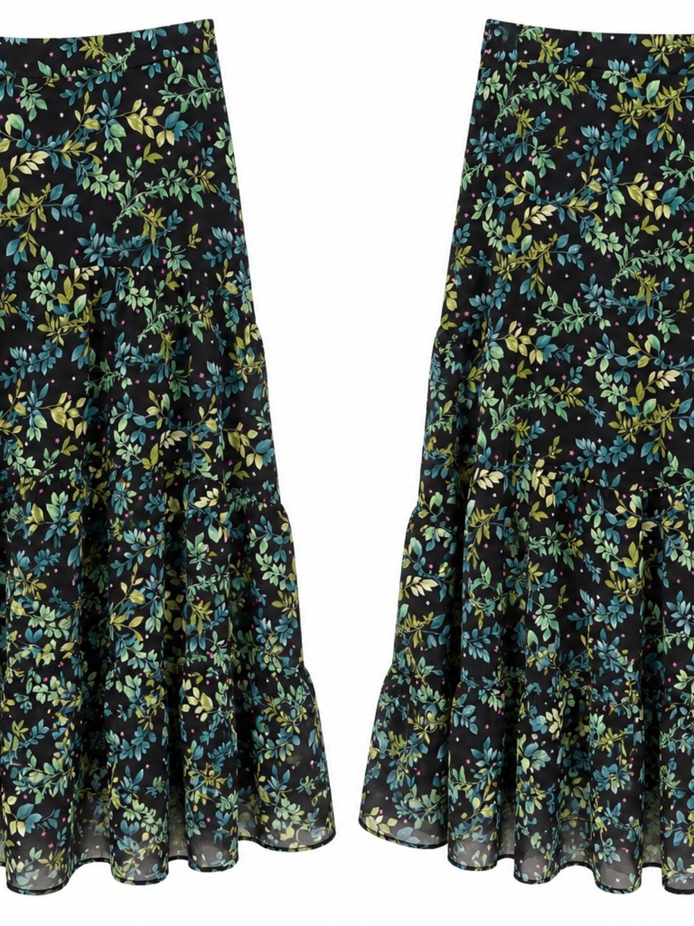 Francesca’s Mi Ami Black Botanical Print Tiered Skirt Size M